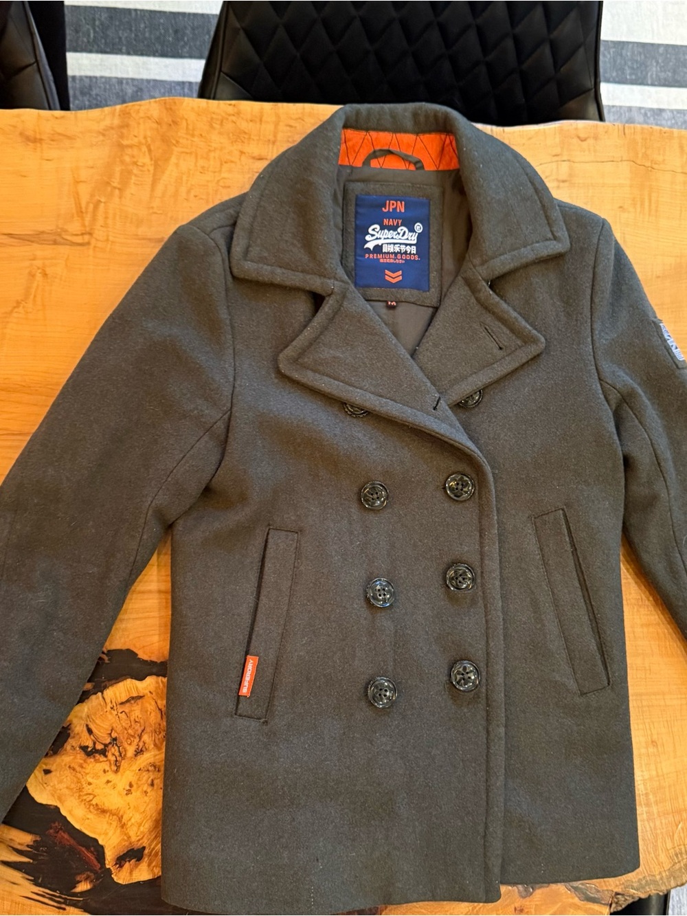 Superdry Men’s Navy Wool Blend Peacoat - Dark Gray